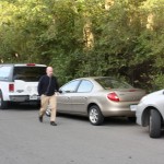 illegally parked cars opposit Brentwood library entrance