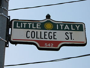 A typical College street sign in Little Italy,...